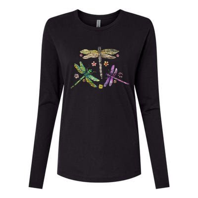 Colorful Dragonflies Womens Cotton Relaxed Long Sleeve T-Shirt