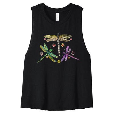 Colorful Dragonflies Women's Racerback Cropped Tank