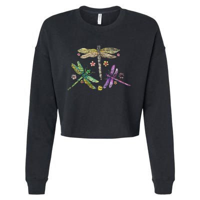 Colorful Dragonflies Cropped Pullover Crew