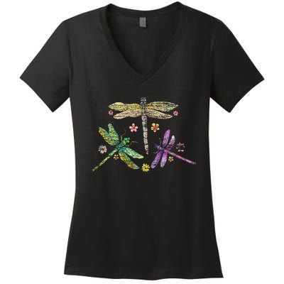 Colorful Dragonflies Women's V-Neck T-Shirt