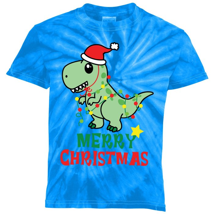 Cute Dinosaur Christmas Tree Rex Gift Kids Tie-Dye T-Shirt