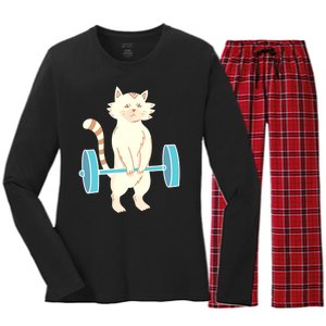 Cat Deadlift Cat Powerlifting Shirt Women's Long Sleeve Flannel Pajama Set 