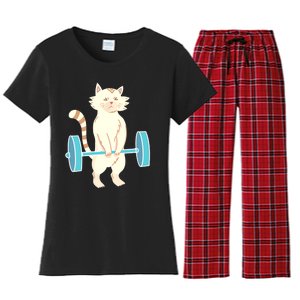 Cat Deadlift Cat Powerlifting Shirt Women's Flannel Pajama Set