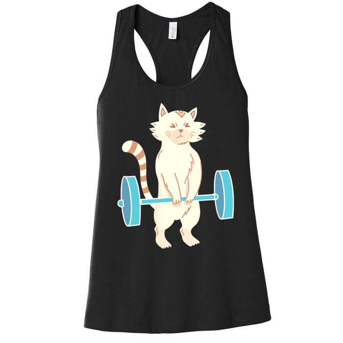 Cat Deadlift Cat Powerlifting Shirt Women's Racerback Tank