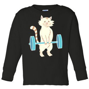 Cat Deadlift Cat Powerlifting Shirt Toddler Long Sleeve Shirt