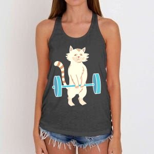 Cat Deadlift Cat Powerlifting Shirt Women's Knotted Racerback Tank