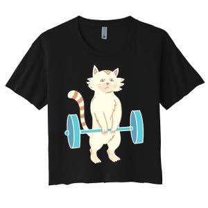 Cat Deadlift Cat Powerlifting Shirt Women's Crop Top Tee