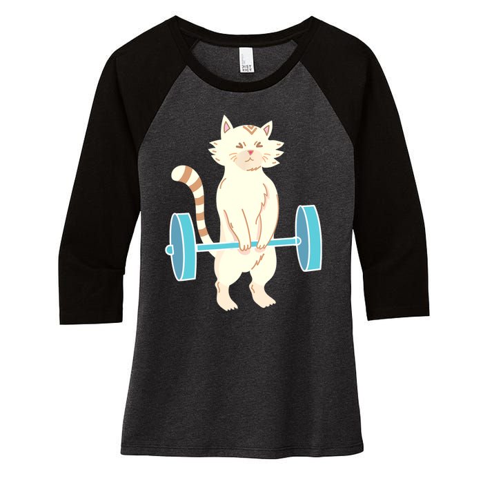 Cat Deadlift Cat Powerlifting Shirt Women's Tri-Blend 3/4-Sleeve Raglan Shirt