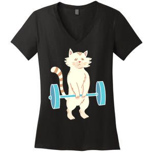 Cat Deadlift Cat Powerlifting Shirt Women's V-Neck T-Shirt