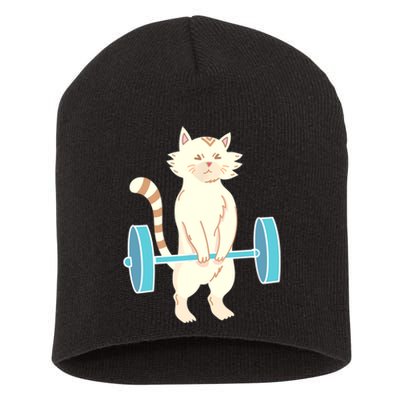 Cat Deadlift Cat Powerlifting Shirt Short Acrylic Beanie