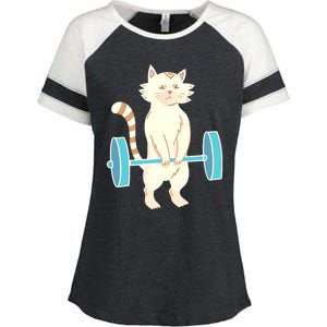 Cat Deadlift Cat Powerlifting Shirt Enza Ladies Jersey Colorblock Tee