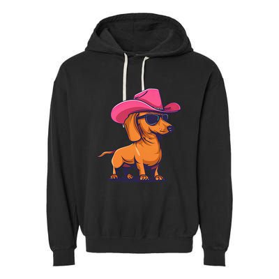 Cute Dachshund Cowboy Hat Wiener Sausage Dog Puppy Garment-Dyed Fleece Hoodie