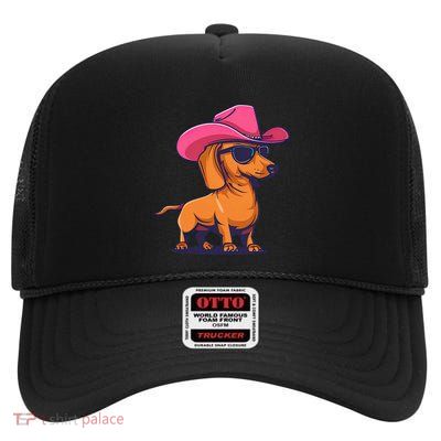 Cute Dachshund Cowboy Hat Wiener Sausage Dog Puppy High Crown Mesh Back Trucker Hat