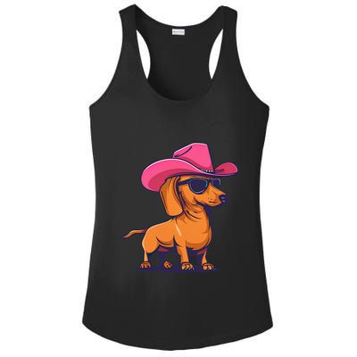 Cute Dachshund Cowboy Hat Wiener Sausage Dog Puppy Ladies PosiCharge Competitor Racerback Tank