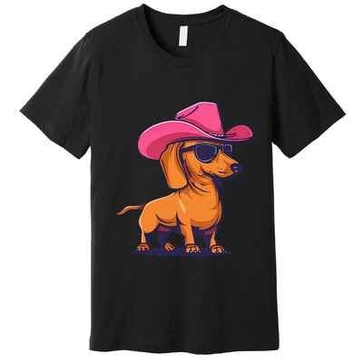 Cute Dachshund Cowboy Hat Wiener Sausage Dog Puppy Premium T-Shirt