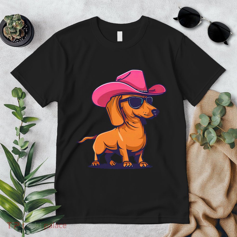 Cute Dachshund Cowboy Hat Wiener Sausage Dog Puppy Premium T-Shirt