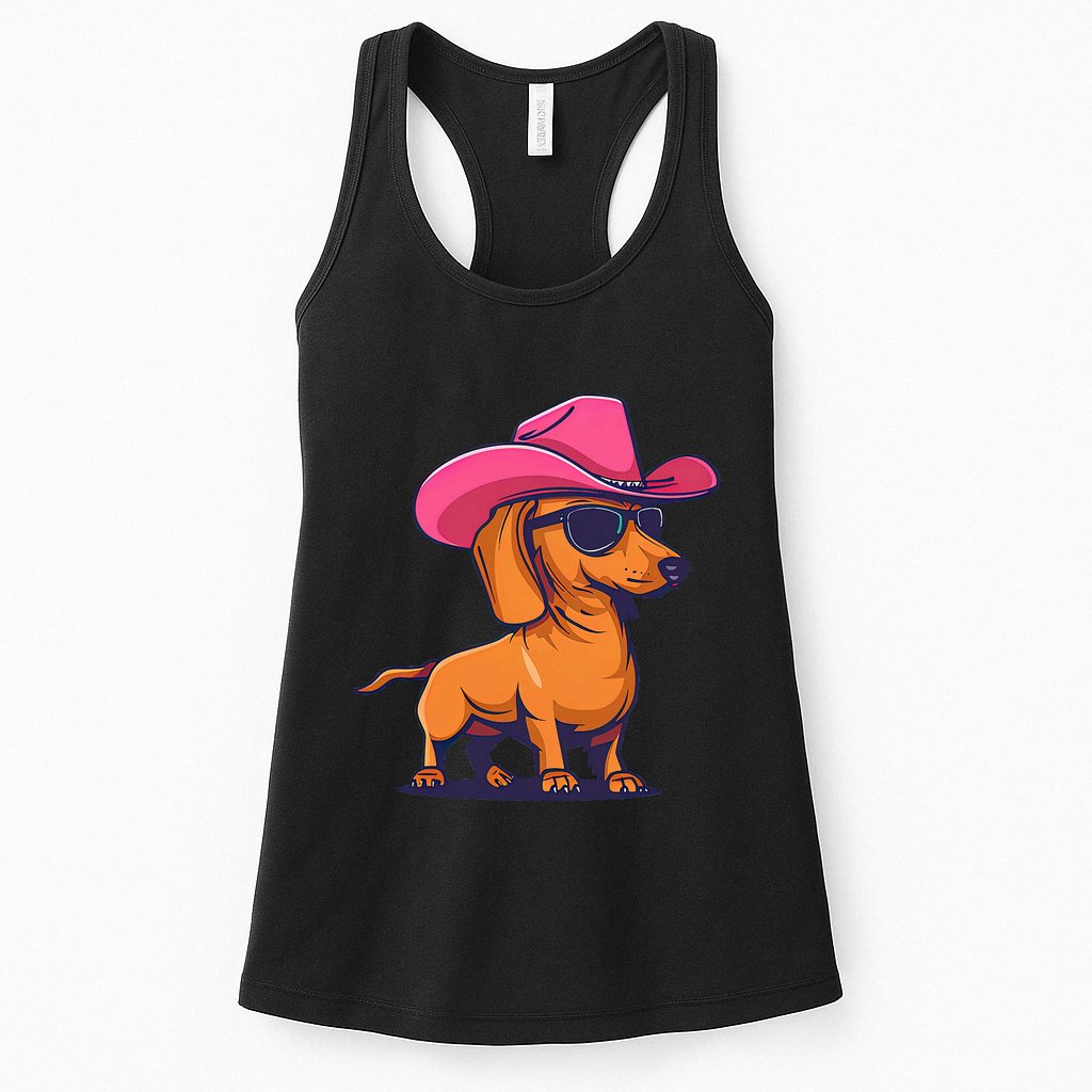 Cute Dachshund Cowboy Hat Wiener Sausage Dog Puppy Womens Tank Top
