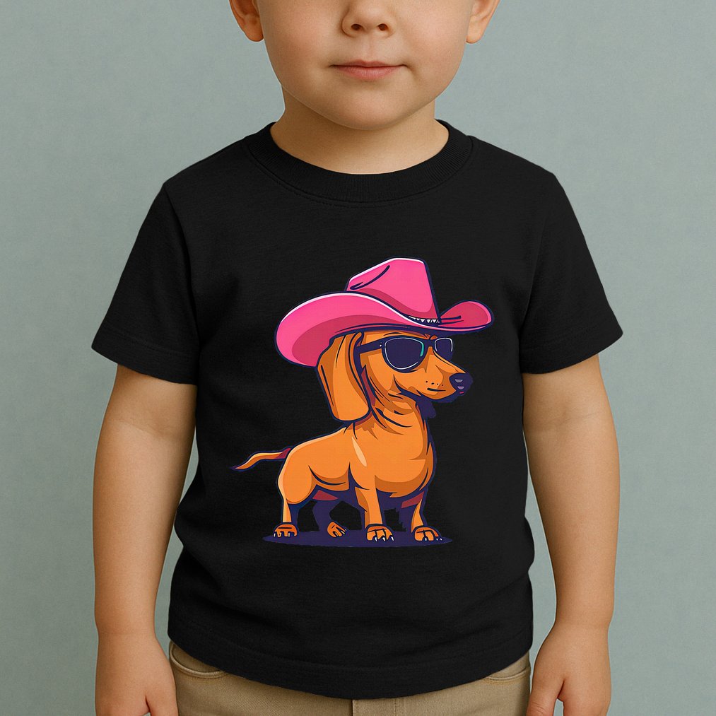 Cute Dachshund Cowboy Hat Wiener Sausage Dog Puppy Toddler T-Shirt