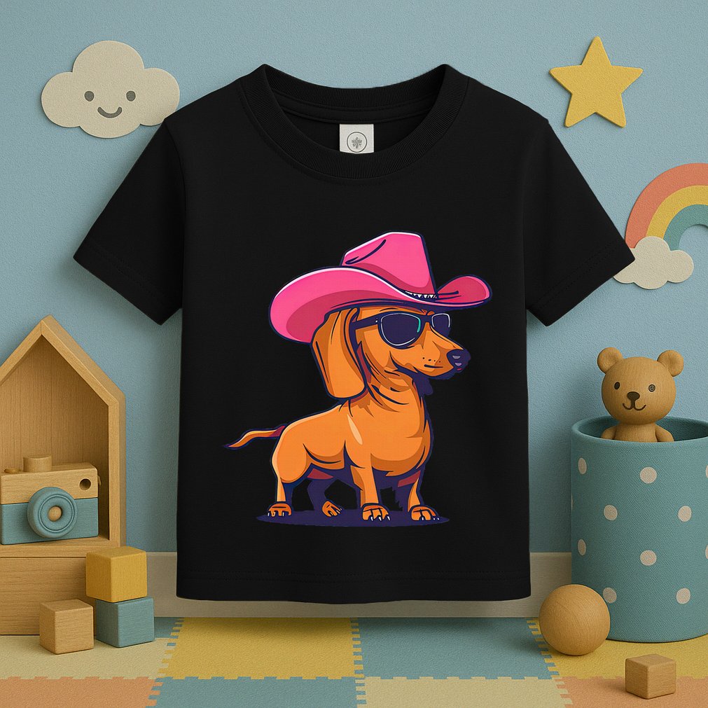 Cute Dachshund Cowboy Hat Wiener Sausage Dog Puppy Toddler T-Shirt