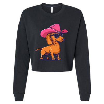 Cute Dachshund Cowboy Hat Wiener Sausage Dog Puppy Cropped Pullover Crew
