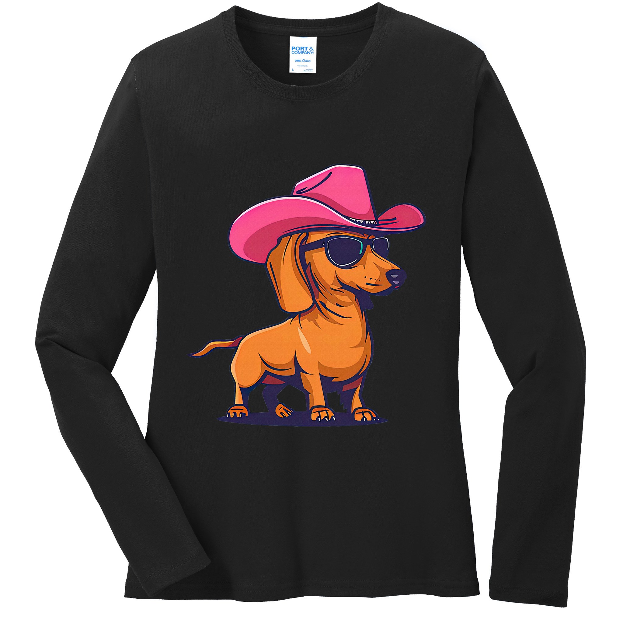 Cute Dachshund Cowboy Hat Wiener Sausage Dog Puppy Ladies Long Sleeve Shirt