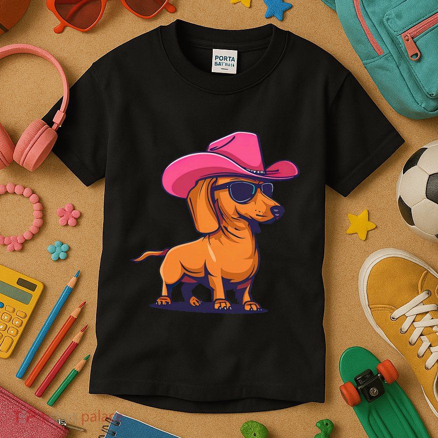 Cute Dachshund Cowboy Hat Wiener Sausage Dog Puppy Kids T-Shirt