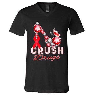 Crush Drugs Christmas Gnome Wear Red Ribbon Week Nurse V-Neck T-Shirt