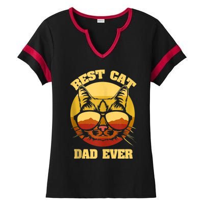 Cat Daddy Cat Lover Gift 80s Retro Best Cat Dad Ever Ladies Halftime Notch Neck Tee