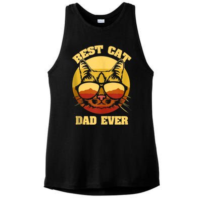 Cat Daddy Cat Lover Gift 80s Retro Best Cat Dad Ever Ladies PosiCharge Tri-Blend Wicking Tank