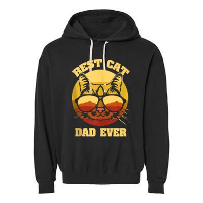 Cat Daddy Cat Lover Gift 80s Retro Best Cat Dad Ever Garment-Dyed Fleece Hoodie