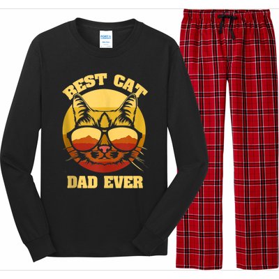 Cat Daddy Cat Lover Gift 80s Retro Best Cat Dad Ever Long Sleeve Pajama Set