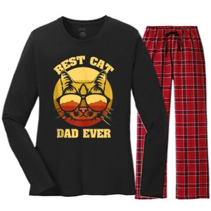 Cat Daddy Cat Lover Gift 80s Retro Best Cat Dad Ever Women's Long Sleeve Flannel Pajama Set 