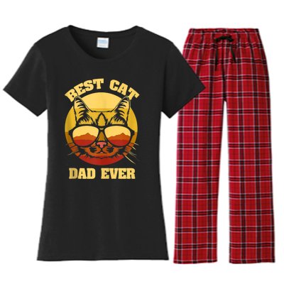 Cat Daddy Cat Lover Gift 80s Retro Best Cat Dad Ever Women's Flannel Pajama Set