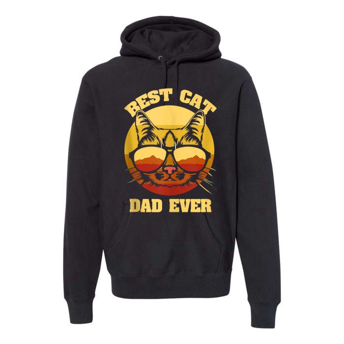 Cat Daddy Cat Lover Gift 80s Retro Best Cat Dad Ever Premium Hoodie