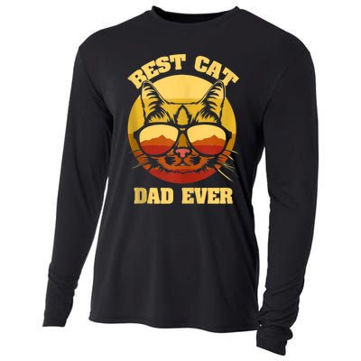 Cat Daddy Cat Lover Gift 80s Retro Best Cat Dad Ever Cooling Performance Long Sleeve Crew