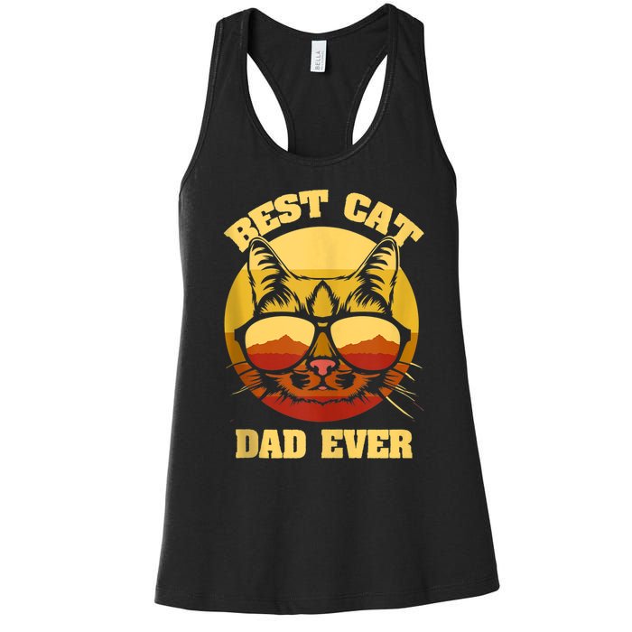 Cat Daddy Cat Lover Gift 80s Retro Best Cat Dad Ever Women's Racerback Tank