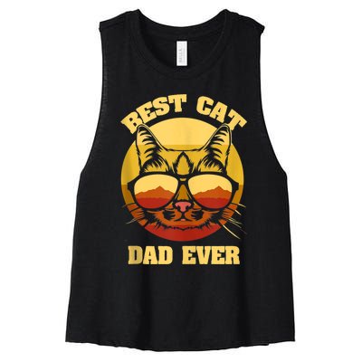 Cat Daddy Cat Lover Gift 80s Retro Best Cat Dad Ever Women's Racerback Cropped Tank