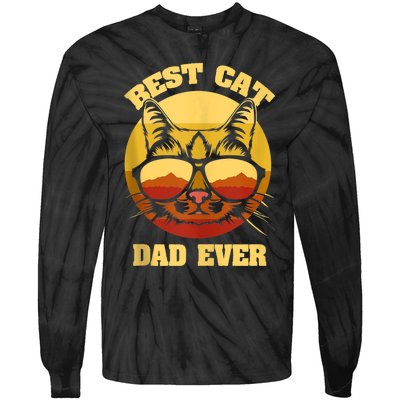 Cat Daddy Cat Lover Gift 80s Retro Best Cat Dad Ever Tie-Dye Long Sleeve Shirt