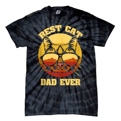 Cat Daddy Cat Lover Gift 80s Retro Best Cat Dad Ever Tie-Dye T-Shirt