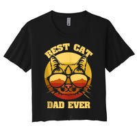 Cat Daddy Cat Lover Gift 80s Retro Best Cat Dad Ever Women's Crop Top Tee