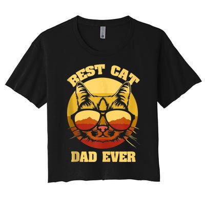 Cat Daddy Cat Lover Gift 80s Retro Best Cat Dad Ever Women's Crop Top Tee