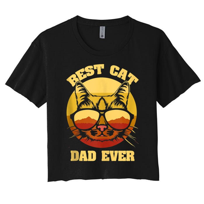 Cat Daddy Cat Lover Gift 80s Retro Best Cat Dad Ever Women's Crop Top Tee