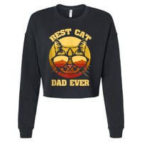 Cat Daddy Cat Lover Gift 80s Retro Best Cat Dad Ever Cropped Pullover Crew