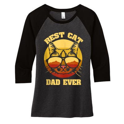 Cat Daddy Cat Lover Gift 80s Retro Best Cat Dad Ever Women's Tri-Blend 3/4-Sleeve Raglan Shirt