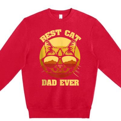 Cat Daddy Cat Lover Gift 80s Retro Best Cat Dad Ever Premium Crewneck Sweatshirt