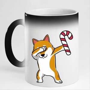 Christmas Dabbing Corgi Puppy Dog Candy Cane Dance Gift 11oz Black Color Changing Mug