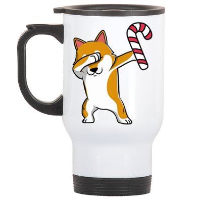 Christmas Dabbing Corgi Puppy Dog Candy Cane Dance Gift Stainless Steel Travel Mug