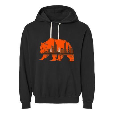 Chicago Downtown City Skyline Illinois Pride Garment-Dyed Fleece Hoodie