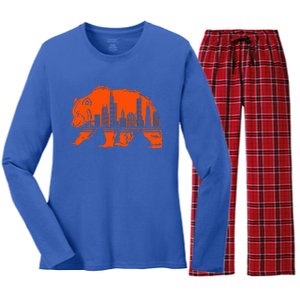 Chicago Downtown City Skyline Illinois Pride Women's Long Sleeve Flannel Pajama Set 