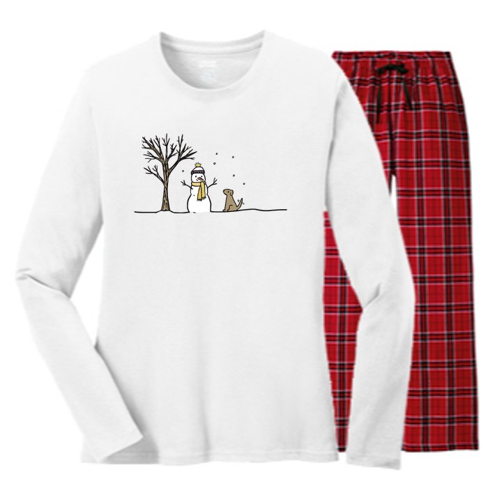 Christmas Dog Christmas Snowman Holiday Dog Women's Long Sleeve Flannel Pajama Set 